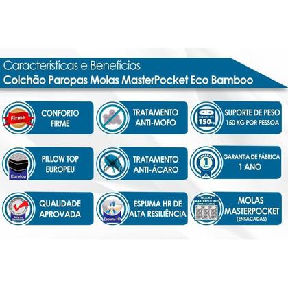 Imagem de Conjunto Box Casal: Colchão Molas Paropas Ensacadas Eco Bamboo + Base CRC Suede Clean (138x188)