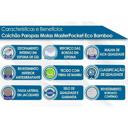 Imagem de Conjunto Box Casal: Colchão Molas Paropas Ensacadas Eco Bamboo + Base CRC Suede Clean (138x188)