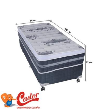 Imagem de Conjunto Box Castor Solteiro King  c/ Colchão Silver Star Tecnopedic One Face Solteiro King 96x203x72 - Cinza - Solteirão Americano