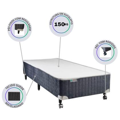 Imagem de Conjunto Box Castor Solteiro King  c/ Colchão Silver Star Tecnopedic One Face Solteiro King 96x203x72 - Cinza - Solteirão Americano