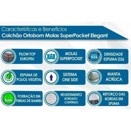 Imagem de Conjunto Box King: Colchão Molas Ortobom SuperPocket Elegant + Base CRC Suede Black(193x203)