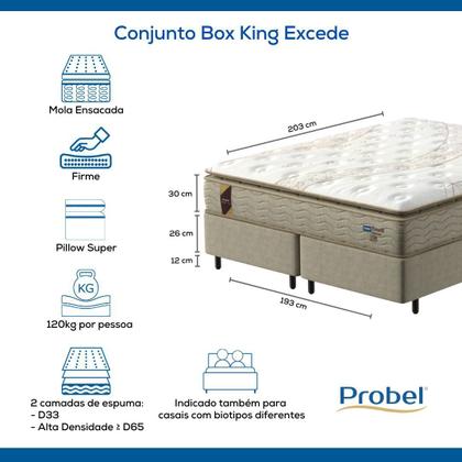 Imagem de Conjunto Box King Mola Ensacada Probel Excede Premium (193x203x56cm) Branco