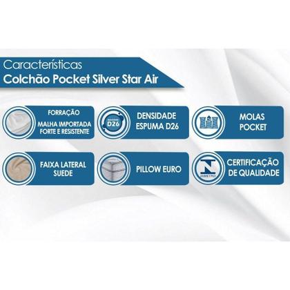 Imagem de Conjunto Box Solteiro: Colchão Molas Castor Pocket Silver Star Air + Base CRC Suede Clean(88x188)