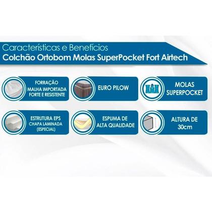 Imagem de Conjunto Box Solteiro: Colchão Molas Ortobom Ensacadas Airtech + Base CRC Suede Clean (88x188)