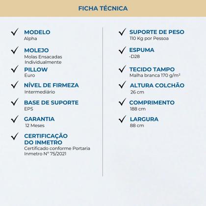 Imagem de Conjunto Box Solteiro Mola Ensacada Probel Alpha (88x188x52cm) Branco