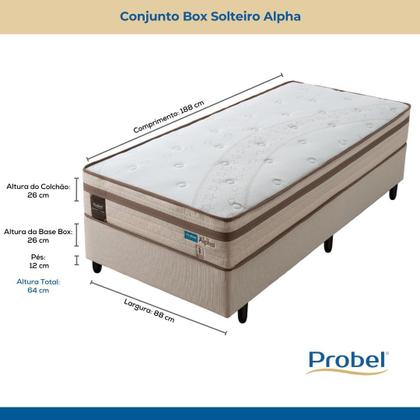 Imagem de Conjunto Box Solteiro Mola Ensacada Probel Alpha (88x188x52cm) Branco