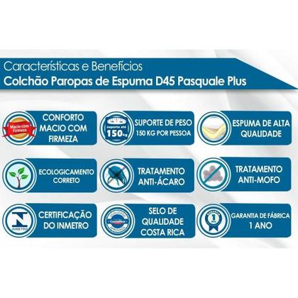 Imagem de Conjunto Box Viúva: Colchão Espuma Paropas D45 Pasquale Plus Gray + Base CRC Suede Black (128x188)