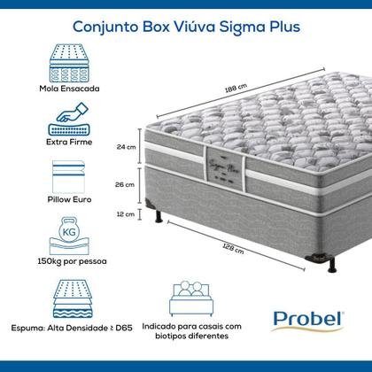 Imagem de Conjunto Box Viúva Mola Ensacada Probel Sigma Plus (128x188x50cm) Branco