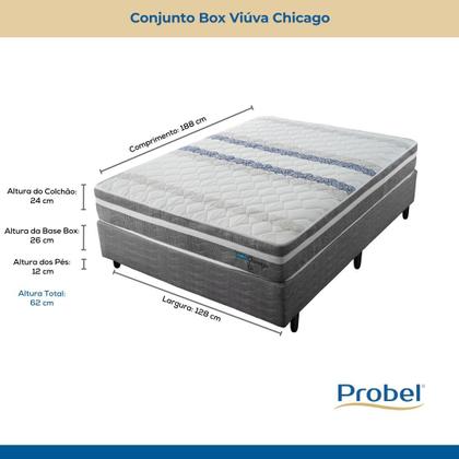 Imagem de Conjunto Box Viúva Mola Probel Chicago (128x188x50cm) Branco