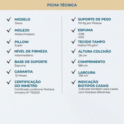 Imagem de Conjunto Box Viúva Mola Probel Siena (128x188x54cm) Branco