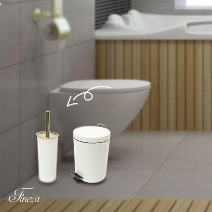 Imagem de Conjunto Branco E Dourado-Lixeira Com Pedal+Escova Sanitária