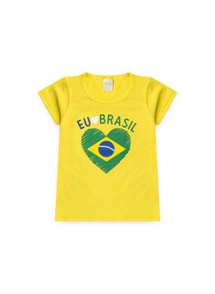 Imagem de Conjunto Brasil Infantil Menina Amarelo Blusa e Shorts Saia com Amarração Copa do Mundo