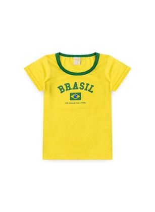 Imagem de Conjunto Brasil Infantil Menina Blusa Amarela e Shorts Saia Azul Copa do Mundo