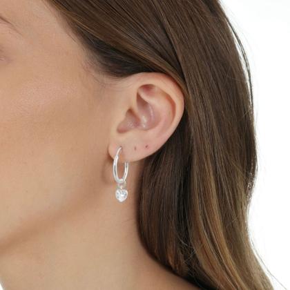 Imagem de Conjunto Brinco Argola Com Pingente Zircônia Coração Prata 925