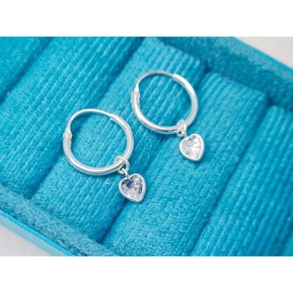 Imagem de Conjunto Brinco Argola Com Pingente Zircônia Coração Prata 925