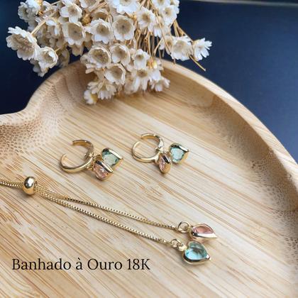 Imagem de Conjunto Brinco Colar Feminino Gota Cravejado Zircônia Luxo