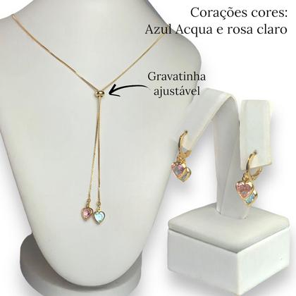Imagem de Conjunto Brinco Colar Feminino Gota Cravejado Zircônia Luxo