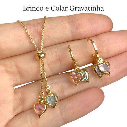 Imagem de Conjunto Brinco Colar Feminino Gota Cravejado Zircônia Luxo