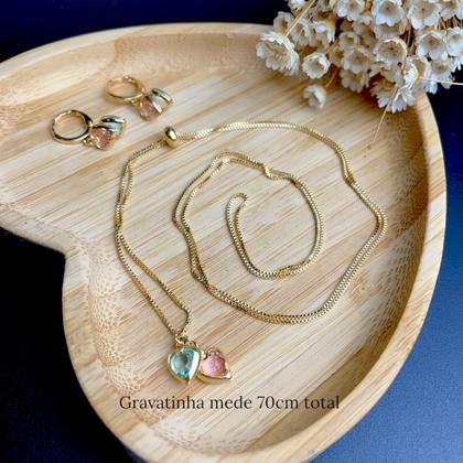 Imagem de Conjunto Brinco Colar Feminino Gota Cravejado Zircônia Luxo