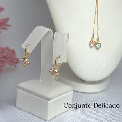 Imagem de Conjunto Brinco Colar Feminino Gota Cravejado Zircônia Luxo
