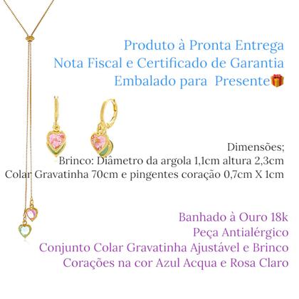 Imagem de Conjunto Brinco Colar Feminino Gota Cravejado Zircônia Luxo