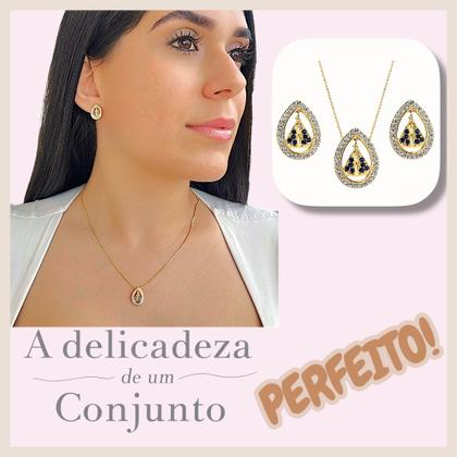 Imagem de Conjunto Brinco Colar Nossa Senhora Aparecida Banhado Ouro