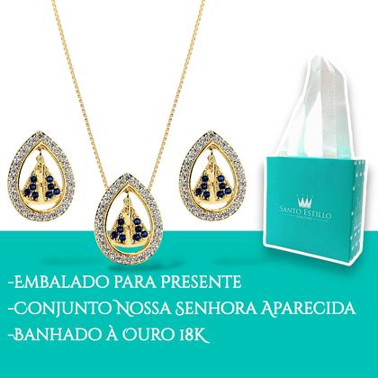 Imagem de Conjunto Brinco Colar Nossa Senhora Aparecida Banhado Ouro