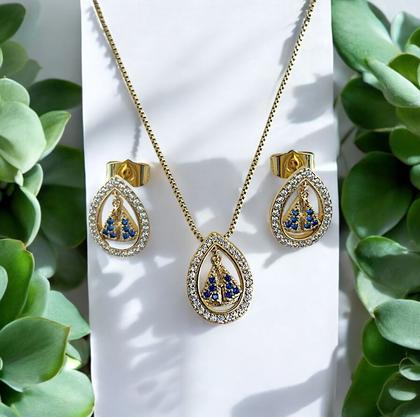Imagem de Conjunto Brinco Colar Nossa Senhora Aparecida Banhado Ouro