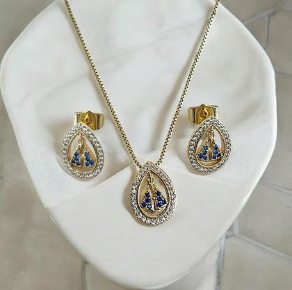 Imagem de Conjunto Brinco Colar Nossa Senhora Aparecida Banhado Ouro