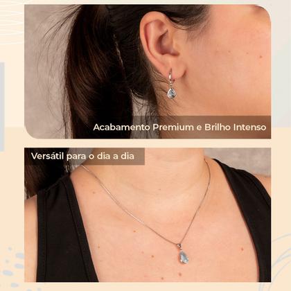 Imagem de Conjunto Brinco E Colar Com Pingente Feminino Com Gota De Cristal Prateado