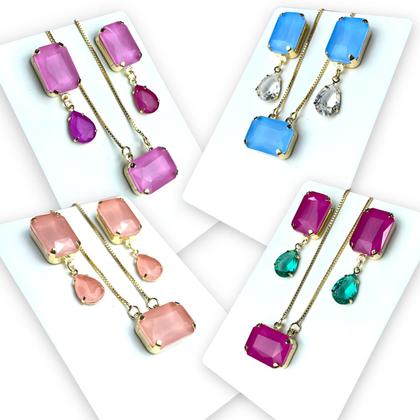 Imagem de Conjunto Brinco Earcuff Coração Colar Cravejado Festa Luxo