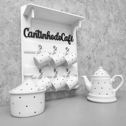 Imagem de Conjunto bule cantinho do café provençal com açucareiro porcelana poá black