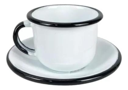 Imagem de Conjunto Bule e 4 Canecas com Pires Esmaltada Branco Ágata Ewel