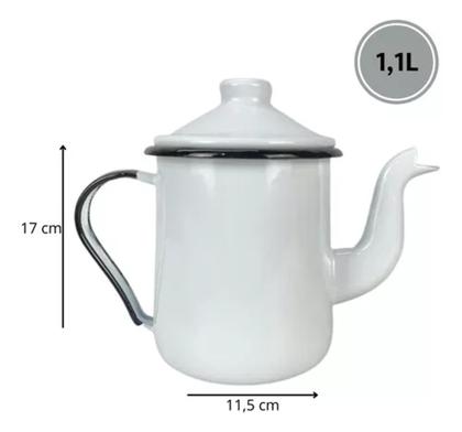 Imagem de Conjunto Bule e 4 Canecas com Pires Esmaltada Branco Ágata Ewel