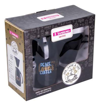 Imagem de Conjunto Bule Térmico 700ml + Suporte Filtro De Café - Preto