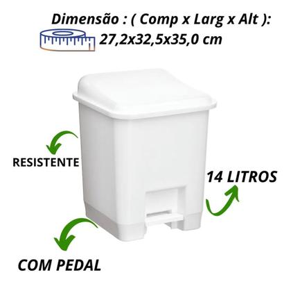 Imagem de Conjunto c/ 2 Lixeiras Quadrada Com Mecanismo De Pedal 14 Litros Branca