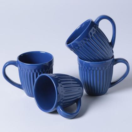CONJUNTO C/ 4 CANECAS ROMA AZUL NAVY 343 ml - Porto Brasil Cerâmica Imagem de CONJUNTO C/ 4 CANECAS ROMA AZUL NAVY 343 ml