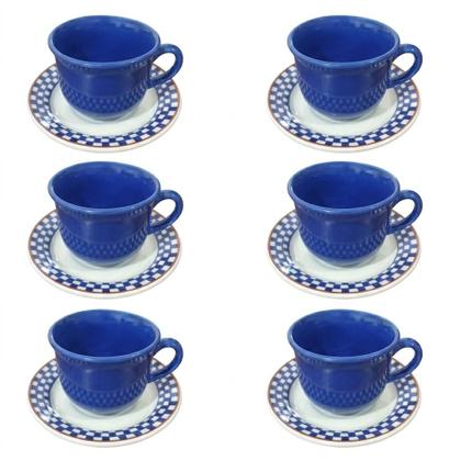 Imagem de Conjunto C/ 6 Xícaras De Chá Biona Donna Jd De Cerejas Cerâmica C/Pires 200ml Oxford