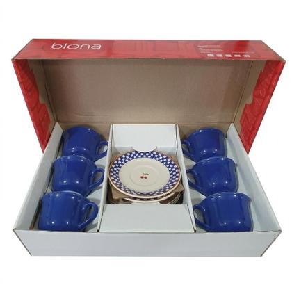 Imagem de Conjunto C/ 6 Xícaras De Chá Biona Donna Jd De Cerejas Cerâmica C/Pires 200ml Oxford