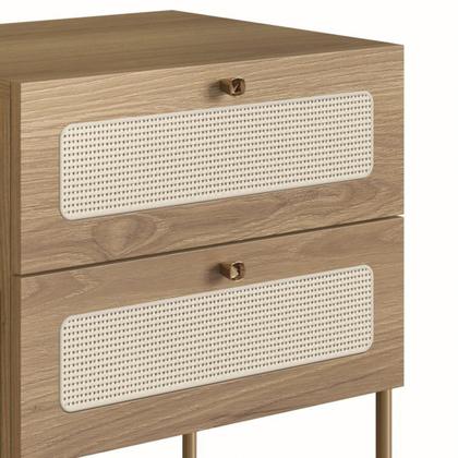 Imagem de Conjunto Cabeceira Casal 160cm e 2 Mesas de Cabeceira 2 Gavetas Pé Metal Palhinha Oslo