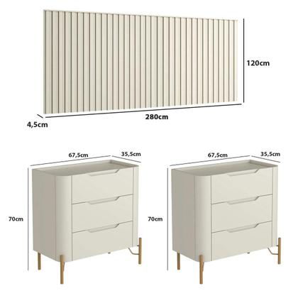 Imagem de Conjunto Cabeceira Casal 280cm com 2 Mesas de Cabeceira