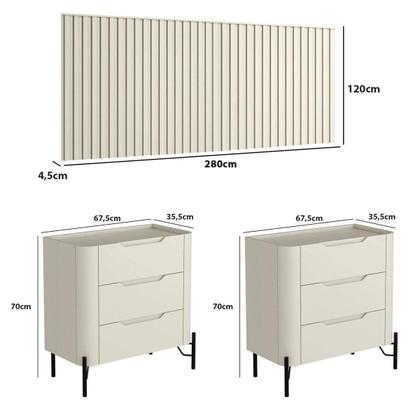 Imagem de Conjunto Cabeceira Casal 280cm com 2 Mesas de Cabeceira