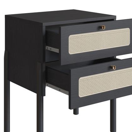 Imagem de Conjunto Cabeceira Casal Emília 160cm e 2 Mesas de Cabeceira Ariadne 2 Gavetas Pé Madeira Palhinha Boho Móvel na Caixa