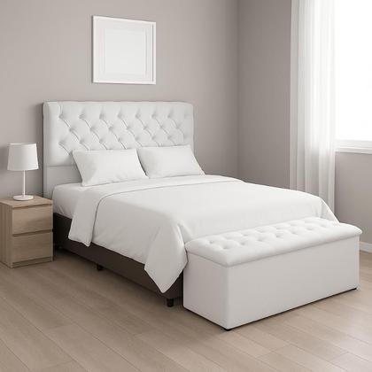 Imagem de Conjunto Cabeceira Casal Recamier Com Baú Capitonê Branco 140cm