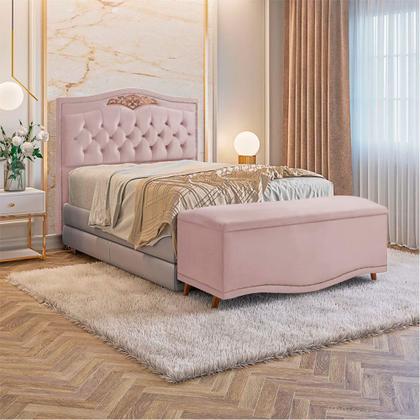 Imagem de Conjunto Cabeceira e Calçadeira Holanda 140cm Veludo Rosê Speciale Home