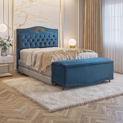 Imagem de Conjunto Cabeceira e Calçadeira Holanda 160 cm Veludo Luxor Azul Speciale Home