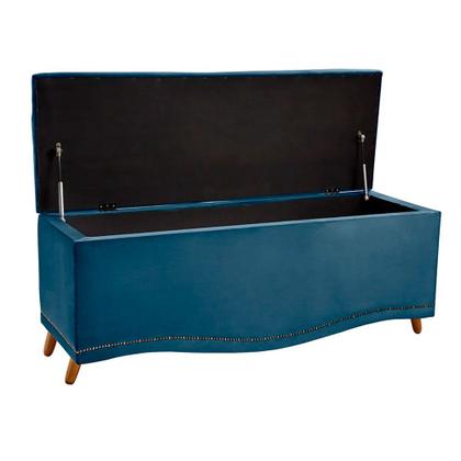 Imagem de Conjunto Cabeceira e Calçadeira Holanda 160 cm Veludo Luxor Azul Speciale Home