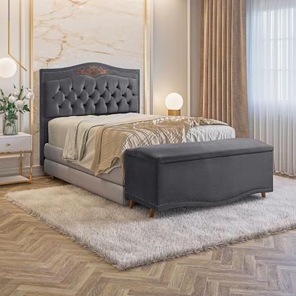 Imagem de Conjunto Cabeceira e Calçadeira Holanda 90cm - Veludo Speciale Home