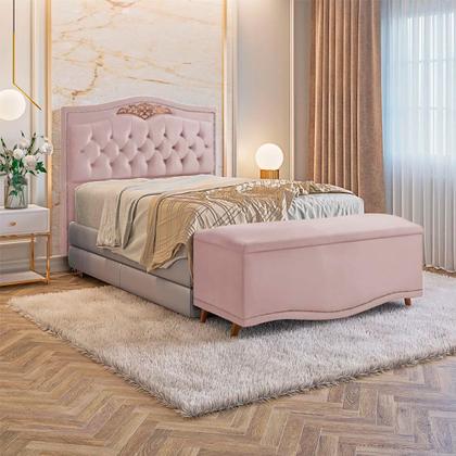 Imagem de Conjunto Cabeceira e Calçadeira Holanda 90cm Veludo Speciale Home