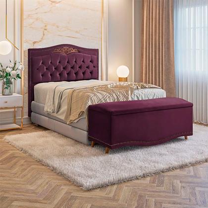 Imagem de Conjunto Cabeceira e Calçadeira Holanda 90cm Veludo Speciale Home